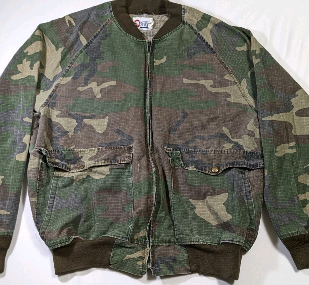 Vintage Sports Afield Camo Bomber Jacket Men’s XL USA Made Hunting
